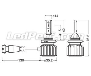Abmessungen der HB3/9005-LED-Lampen Osram LEDriving Bright - 9005DWBRT-2HFB