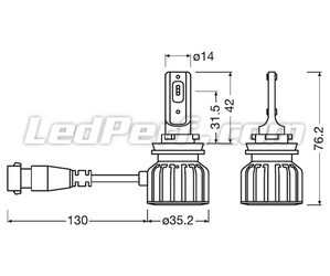 Abmessungen der HB4/9006-LED-Lampen Osram LEDriving Bright - 9006DWBRT-2HFB