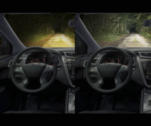 Comparaison avant et après installation Osram H7 LED XTR vue de l'intérieur du véhicule