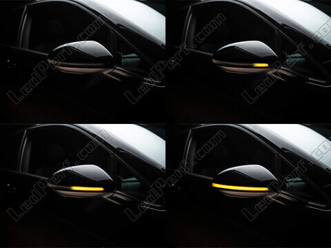 Verschiedene Phasen der Lichtabfolge der dynamischen Osram LEDriving® Blinker für Volkswagen Golf 8 Außenspiegel